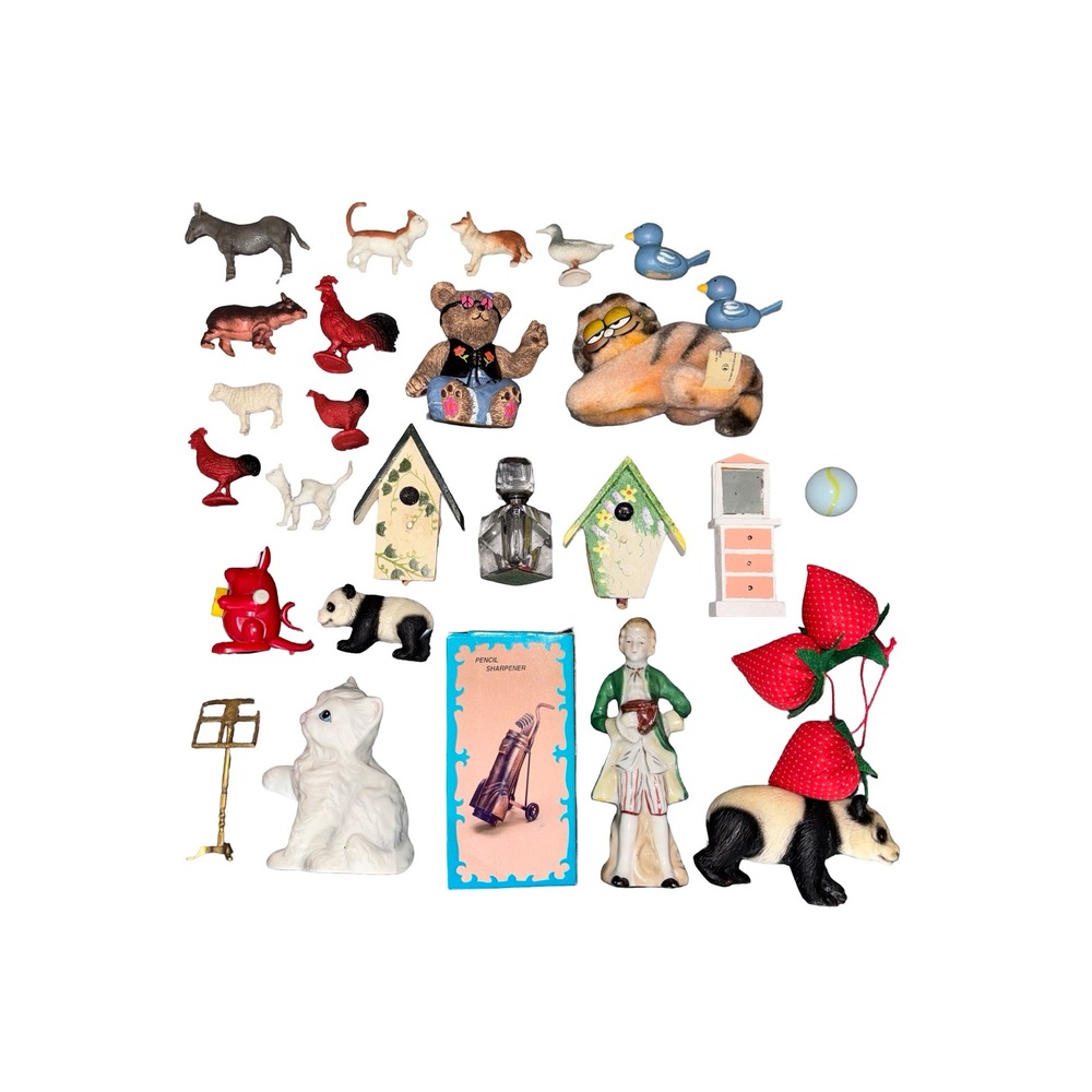 Vintage Miniatures Lot Garfield Panda Animals Die Cast Pencil Sharpener Figures
